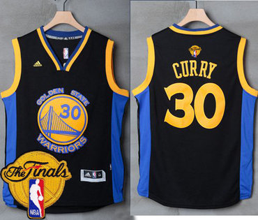Warriors #30 Stephen Curry Black Blue The Finals Patch Stitched NBA Jersey