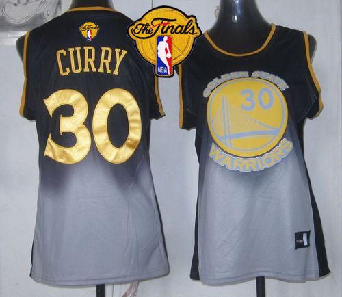 Warriors #30 Stephen Curry Black Grey The Finals Patch Women's Fadeaway Fashion Stitched NBA Jersey