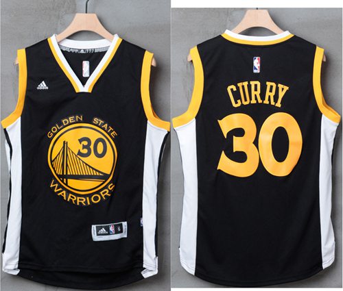 Warriors #30 Stephen Curry Black White Stitched NBA Jersey