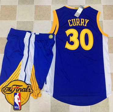 Warriors #30 Stephen Curry Blue A Set The Finals Patch Stitched NBA Jersey