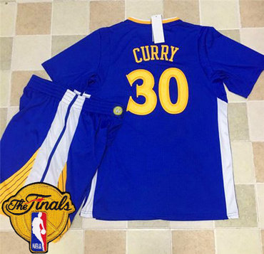 Warriors #30 Stephen Curry Blue Long Sleeve A Set The Finals Patch Stitched NBA Jersey