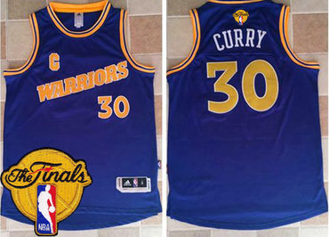 Warriors #30 Stephen Curry Blue New Throwback The Finals Patch Stitched NBA Jersey