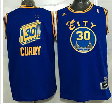 Warriors #30 Stephen Curry Blue Throwback The City Stitched NBA Jersey