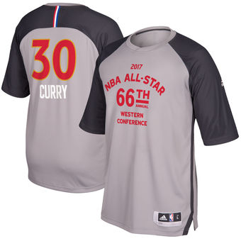 Warriors #30 Stephen Curry Western Conference adidas 2017 All-Star Game Name & Number Shooting Shirt - Gray Charcoal