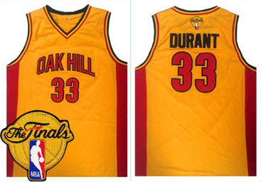 Warriors #33 Kevin Durant Gold Oak Hill Academy High School The Finals Patch Stitched NBA Jersey