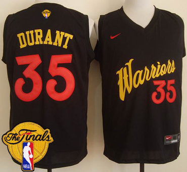 Warriors #35 Kevin Durant Black Fashion The Finals Patch Stitched NBA Jersey