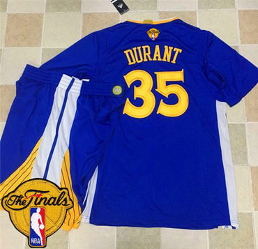 Warriors #35 Kevin Durant Blue Long Sleeve A Set The Finals Patch Stitched NBA Jersey