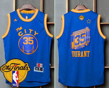 Warriors #35 Kevin Durant Blue Throwback The City The Finals Patch Stitched NBA Jersey