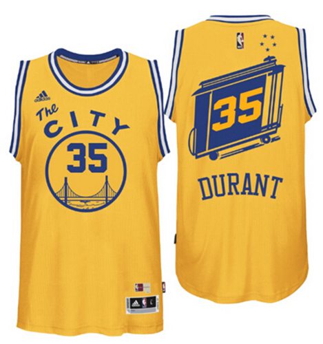 Warriors #35 Kevin Durant Gold Throwback The City Stitched NBA Jersey Warriors #35 Kevin Durant Gold Throwback The City Stitched NBA Jersey