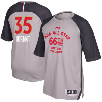 Warriors #35 Kevin Durant Western Conference adidas 2017 All-Star Game Name & Number Shooting Shirt - Gray Charcoal