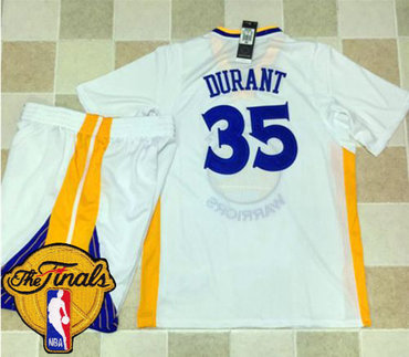 Warriors #35 Kevin Durant White Long Sleeve A Set The Finals Patch Stitched NBA Jersey