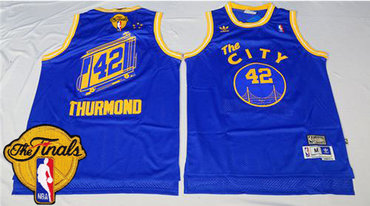 Warriors #42 Nate Thurmond Blue Throwback The City The Finals Patch Stitched NBA Jersey
