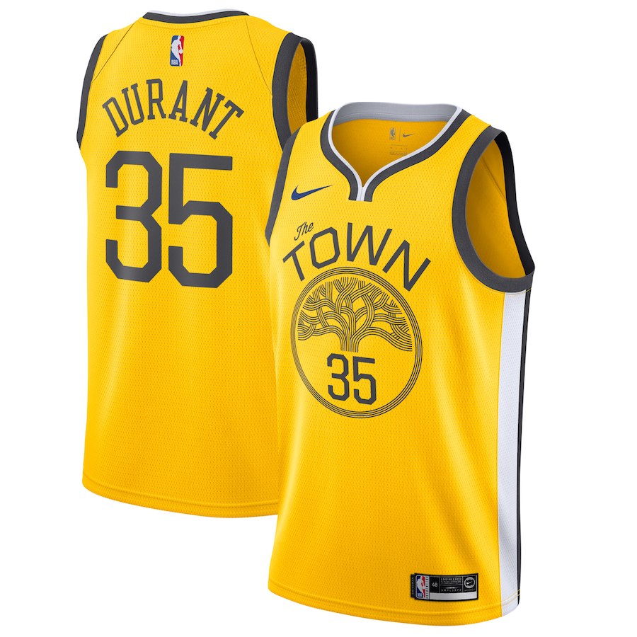 Warriors 35 Stephen Curry Yellow 2018-19 Earned Edition Nike Swingman Jersey
