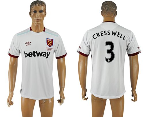 West Ham United #3 Cress Well Away Soccer Club Jersey West Ham United #3 Cress Well Away Soccer Club Jersey