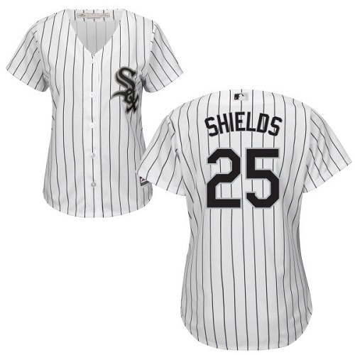 White Sox #25 James Shields White(Black Strip) Home Women's Stitched MLB Jersey