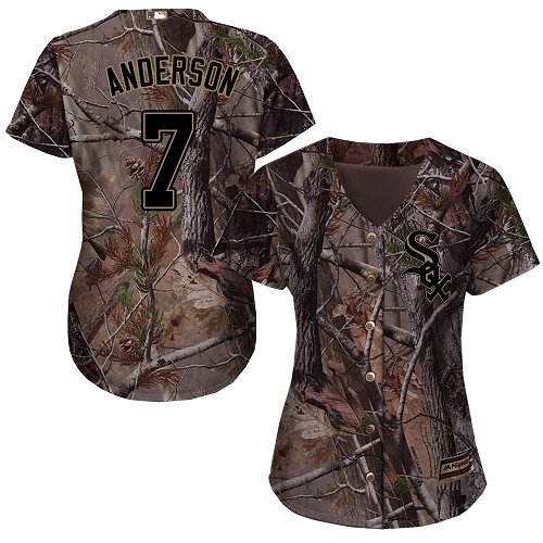 White Sox #7 Tim Anderson Camo Realtree Collection Cool Base Women's Stitched Baseball Jersey White Sox #7 Tim Anderson Camo Realtree Collection Cool Base Women's Stitched Baseball Jersey