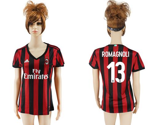 Women's AC Milan #13 Romagnoli Home Soccer Club Jersey Women's AC Milan #13 Romagnoli Home Soccer Club Jersey