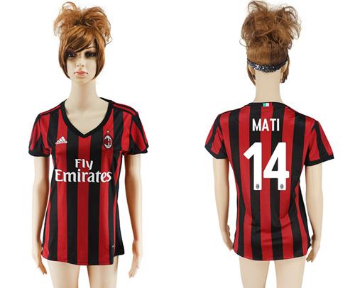 Women's AC Milan #14 Mati Home Soccer Club Jersey Women's AC Milan #14 Mati Home Soccer Club Jersey