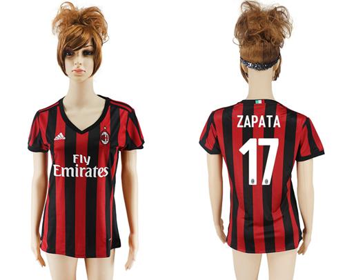 Women's AC Milan #17 Zapata Home Soccer Club Jersey