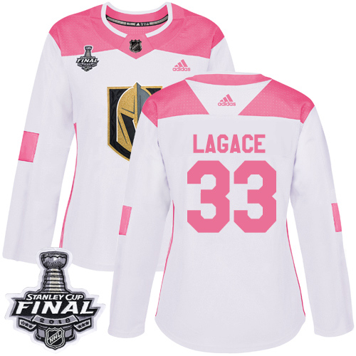 Women's Adidas Golden Knights #33 Maxime Lagace White Pink Authentic Fashion 2018 Stanley Cup Final Women's Stitched NHL Jersey