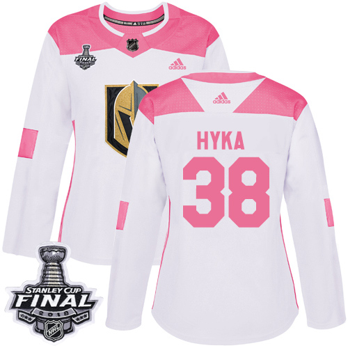 Women's Adidas Golden Knights #38 Tomas Hyka White Pink Authentic Fashion 2018 Stanley Cup Final Women's Stitched NHL Jersey