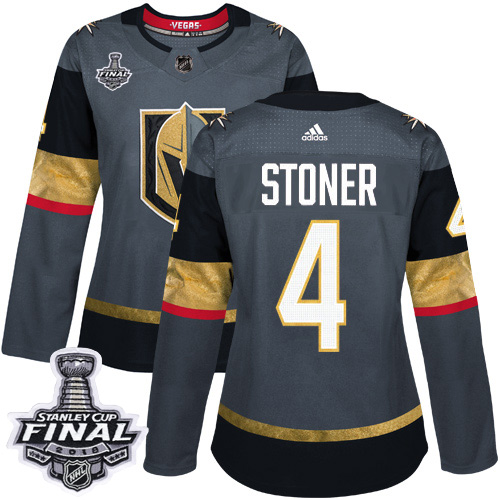 Women's Adidas Golden Knights #4 Clayton Stoner Grey Home Authentic 2018 Stanley Cup Final Women's Stitched NHL Jersey Women's Adidas Golden Knights #4 Clayton Stoner Grey Home Authentic 2018 Stanley Cup Final Women's Stitched NHL Jersey