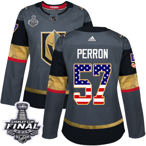 Women's Adidas Golden Knights #57 David Perron Grey Home Authentic USA Flag 2018 Stanley Cup Final Women's Stitched NHL Jersey Women's Adidas Golden Knights #57 David Perron Grey Home Authentic USA Flag 2018 Stanley Cup Final Women's Stitched NHL Jersey