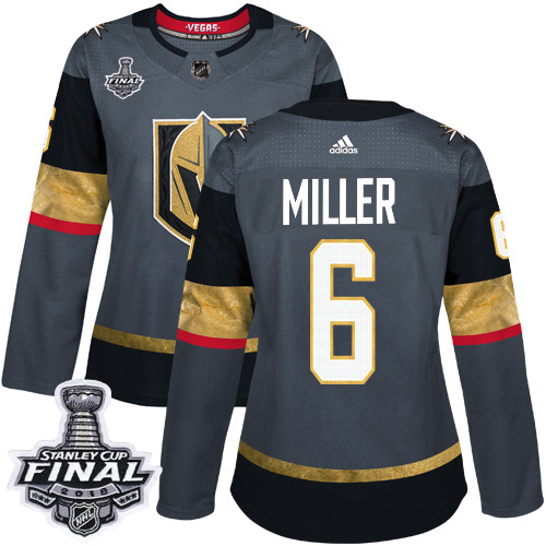 Women's Adidas Golden Knights #6 Colin Miller Grey Home Authentic 2018 Stanley Cup Final Women's Stitched NHL Jersey Women's Adidas Golden Knights #6 Colin Miller Grey Home Authentic 2018 Stanley Cup Final Women's Stitched NHL Jersey