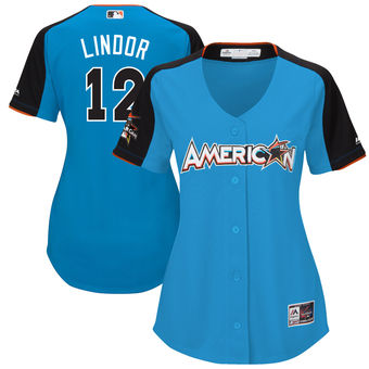 Women's American League Indians Francisco Lindor Majestic Blue 2017 MLB All-Star Game Home Run Derby Jersey