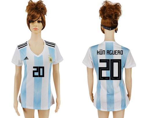 Women's Argentina #20 Kun Aguero Home Soccer Country Jersey