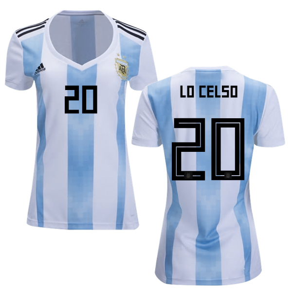 Women's Argentina #20 Lo Celso Home Soccer Country Jersey Women's Argentina #20 Lo Celso Home Soccer Country Jersey