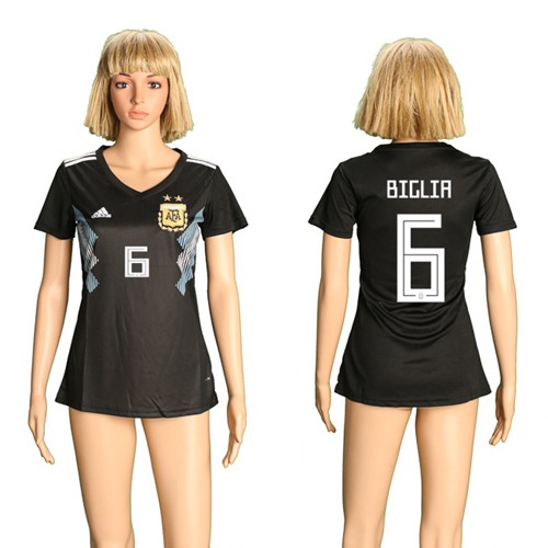 Women's Argentina #6 Biglia Away Soccer Country Jersey Women's Argentina #6 Biglia Away Soccer Country Jersey