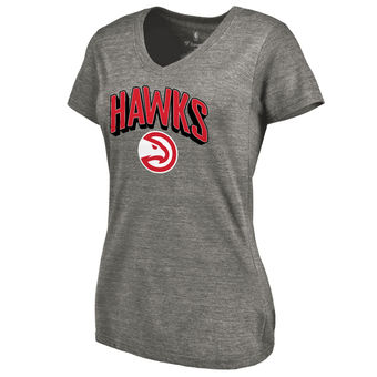 Women's Atlanta Hawks Ash ThreeDee Tri-Blend V-Neck T-Shirt