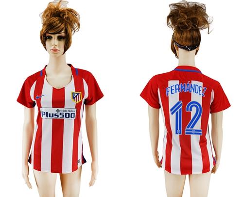 Women's Atletico Madrid #12 Fernandez Home Soccer Club Jersey Women's Atletico Madrid #12 Fernandez Home Soccer Club Jersey