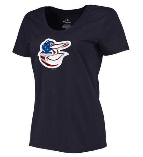 Women's Baltimore Orioles USA Flag Fashion T-Shirt Navy Blue