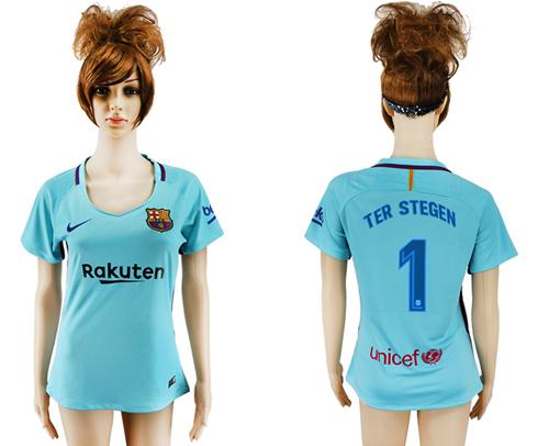 Women's Barcelona #1 Ter Stegen Away Soccer Club Jersey