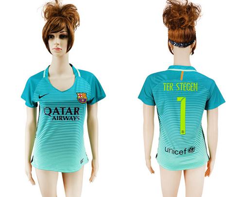 Women's Barcelona #1 Ter Stegen Sec Away Soccer Club Jersey