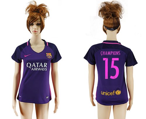Women's Barcelona #15 Champions Away Soccer Club Jersey