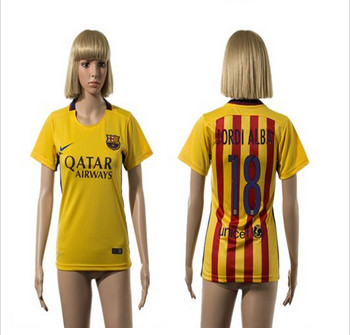 Women's Barcelona #18 Jordi Alba Away Soccer Club Jersey Women's Barcelona #18 Jordi Alba Away Soccer Club Jersey