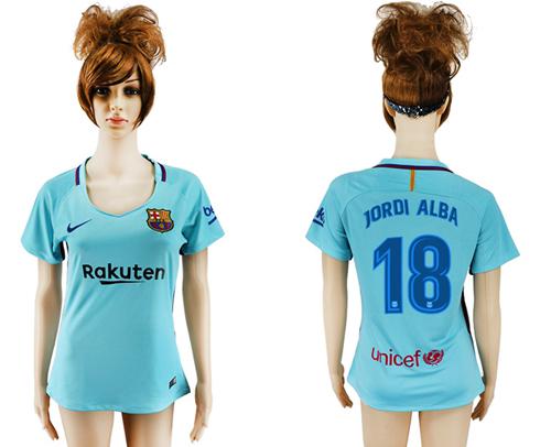 Women's Barcelona #18 Jordi Alba Away Soccer Club Jersey Women's Barcelona #18 Jordi Alba Away Soccer Club Jersey