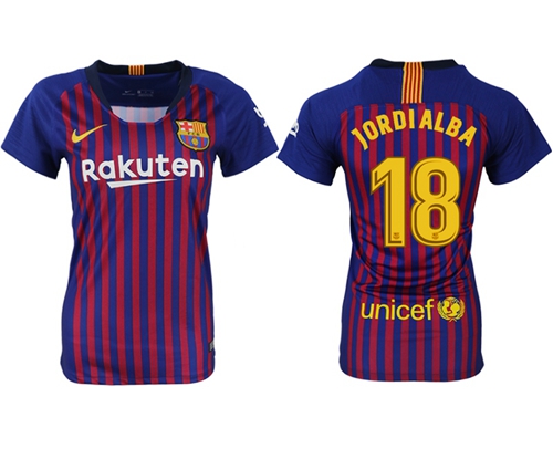Women's Barcelona #18 Jordi Alba Home Soccer Club Jersey Women's Barcelona #18 Jordi Alba Home Soccer Club Jersey