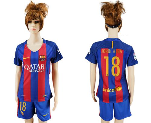 Women's Barcelona #18 Jordi Alba Home Soccer Club Jersey Women's Barcelona #18 Jordi Alba Home Soccer Club Jersey