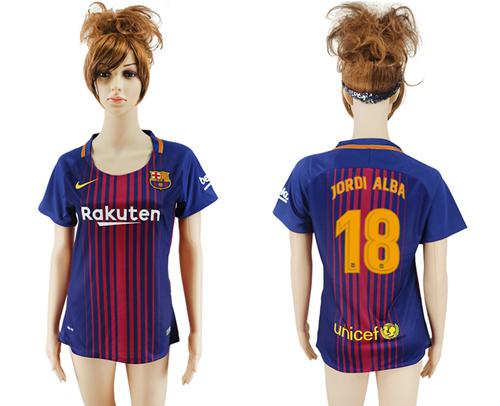 Women's Barcelona #18 Jordi Alba Home Soccer Club Jersey Women's Barcelona #18 Jordi Alba Home Soccer Club Jersey