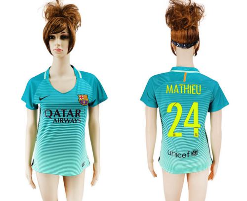 Women's Barcelona #24 Mathieu Sec Away Soccer Club Jersey Women's Barcelona #24 Mathieu Sec Away Soccer Club Jersey