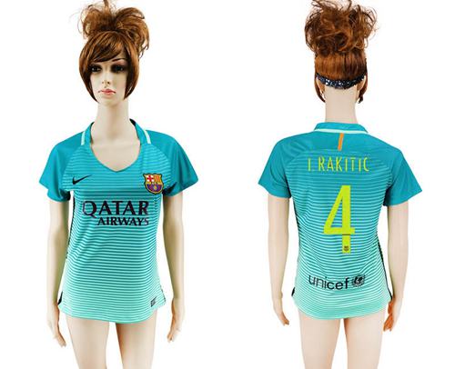Women's Barcelona #4 I.Rakitic Sec Away Soccer Club Jersey Women's Barcelona #4 I.Rakitic Sec Away Soccer Club Jersey