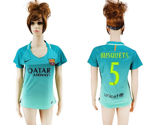 Women's Barcelona #5 Busquets Sec Away Soccer Club Jersey Women's Barcelona #5 Busquets Sec Away Soccer Club Jersey