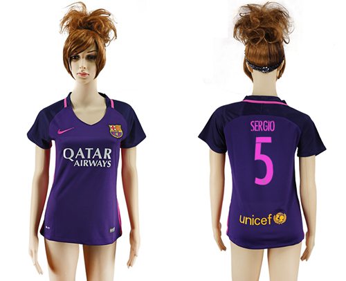 Women's Barcelona #5 Sergio Away Soccer Club Jersey