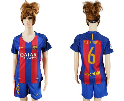 Women's Barcelona #6 Aleix Vidal Home Soccer Club Jersey Women's Barcelona #6 Aleix Vidal Home Soccer Club Jersey