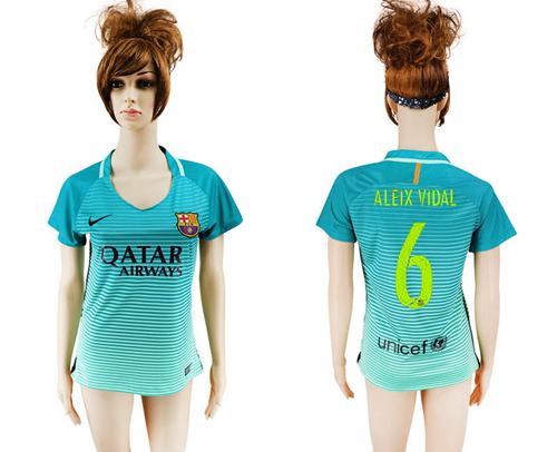 Women's Barcelona #6 Aleix Vidal Sec Away Soccer Club Jersey Women's Barcelona #6 Aleix Vidal Sec Away Soccer Club Jersey