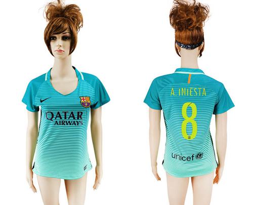 Women's Barcelona #8 A.Iniesta Sec Away Soccer Club Jersey Women's Barcelona #8 A.Iniesta Sec Away Soccer Club Jersey